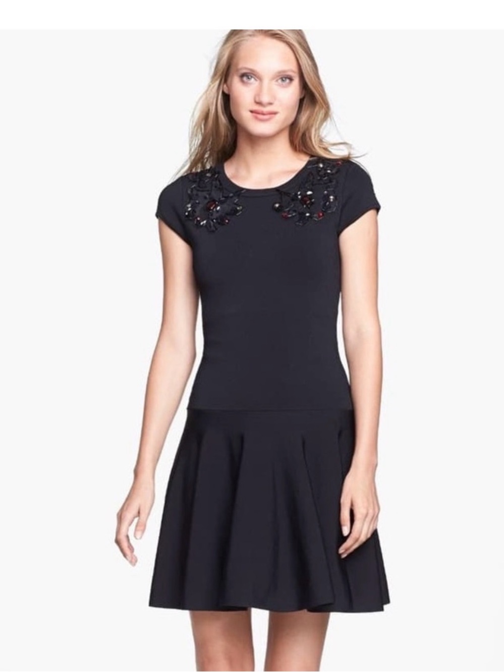 Diane Von Furstenberg Black Fit-and-Flare Dress with Embellished Collar— nwt
